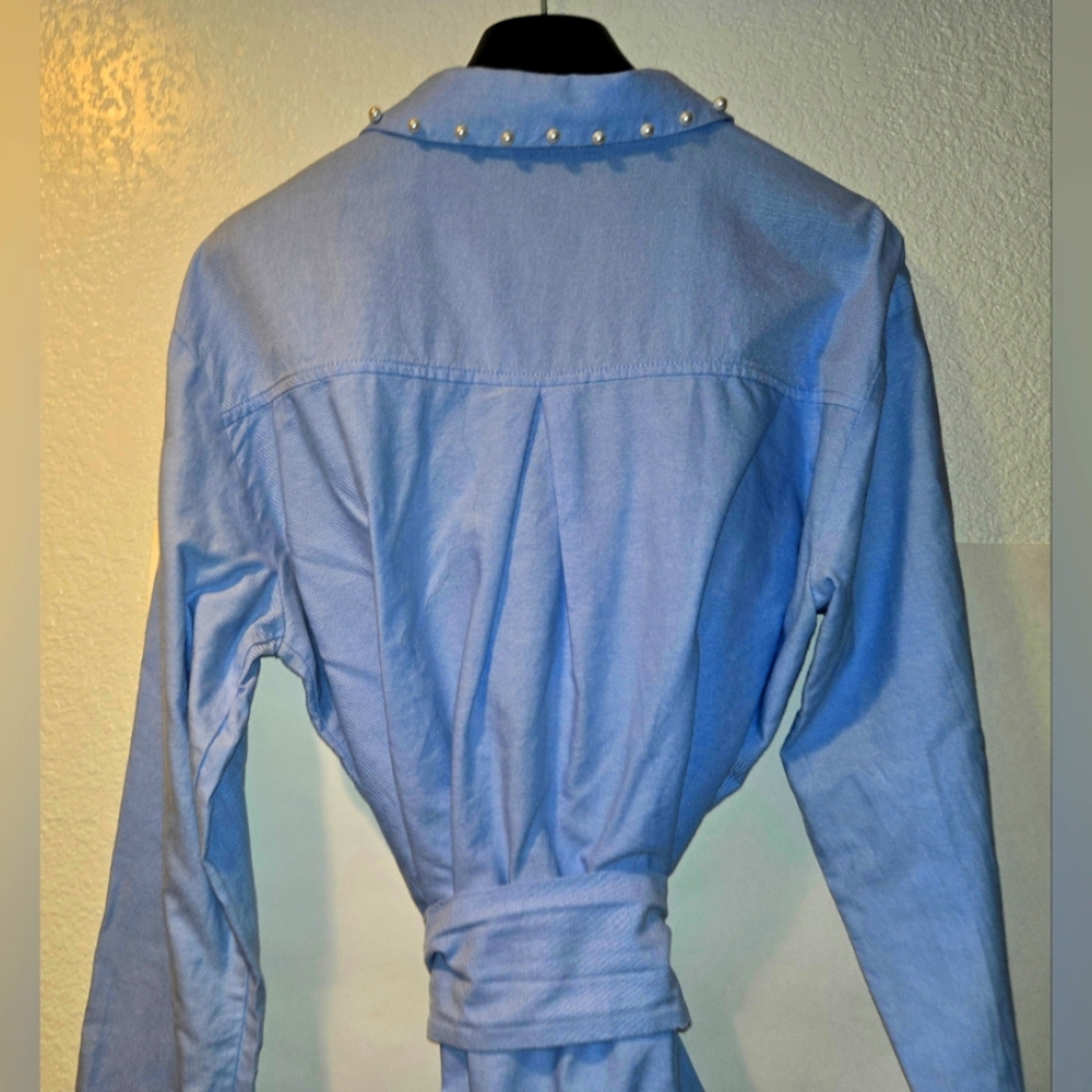 Zara Basic, Poplin Light Blue Button-Up Shirt Wit… - image 2